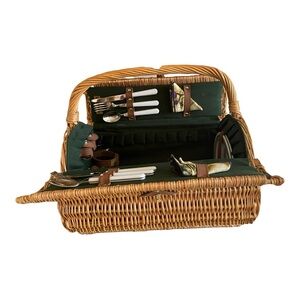 Picnic Time Barrel Picnic Basket, Two-Lid Willow Basket w/Deluxe Service for Two